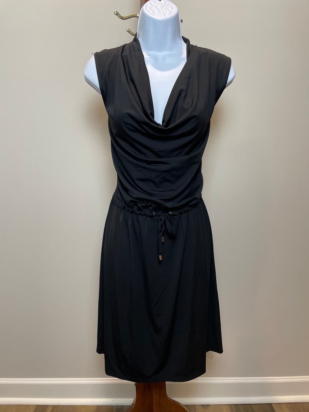 Harve Benard Sleeveless Cowl Scoop Neck Tie Waist Dress Size M Black NWOT